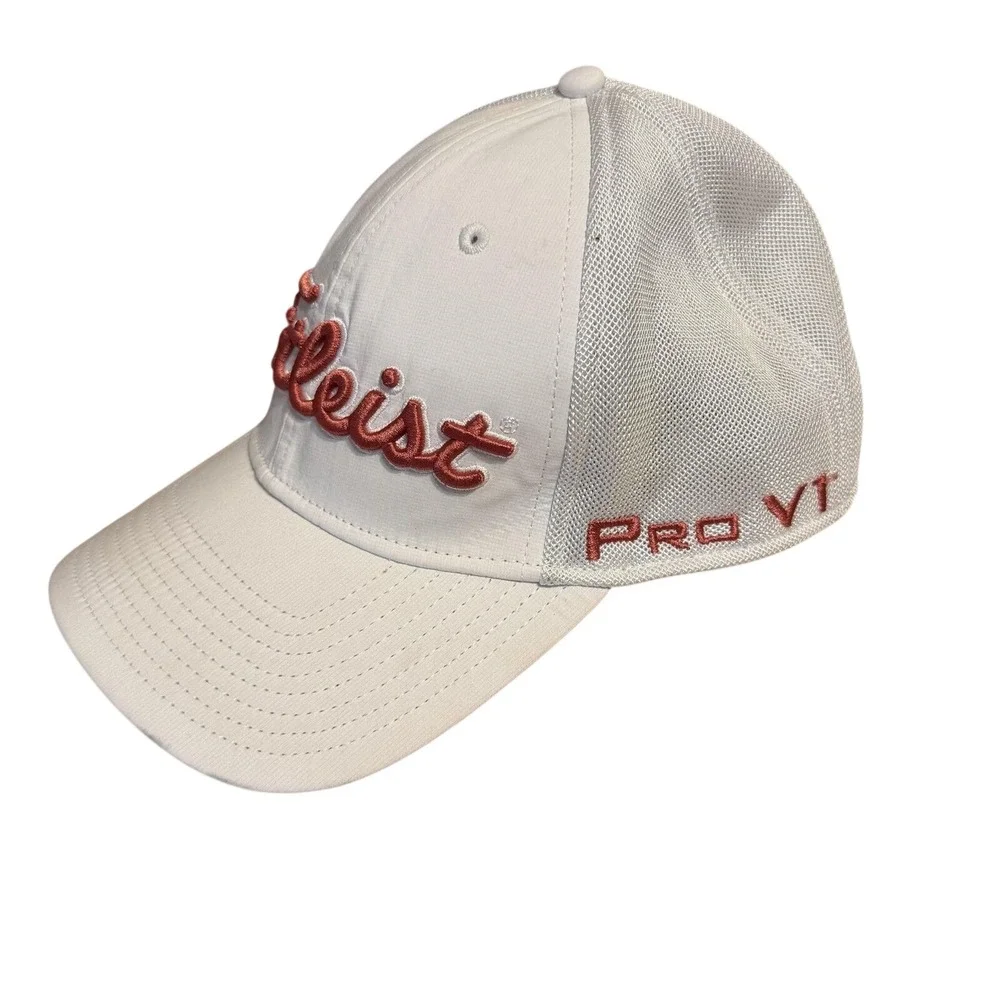 Titleist Hat‎ Cap Fitted Mens Large White Mesh Back Pro V1 Golf New Era